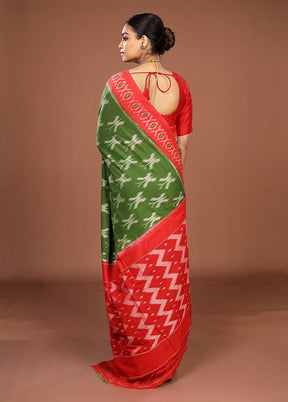 Green Ikkat Cotton Saree Without Blouse Piece