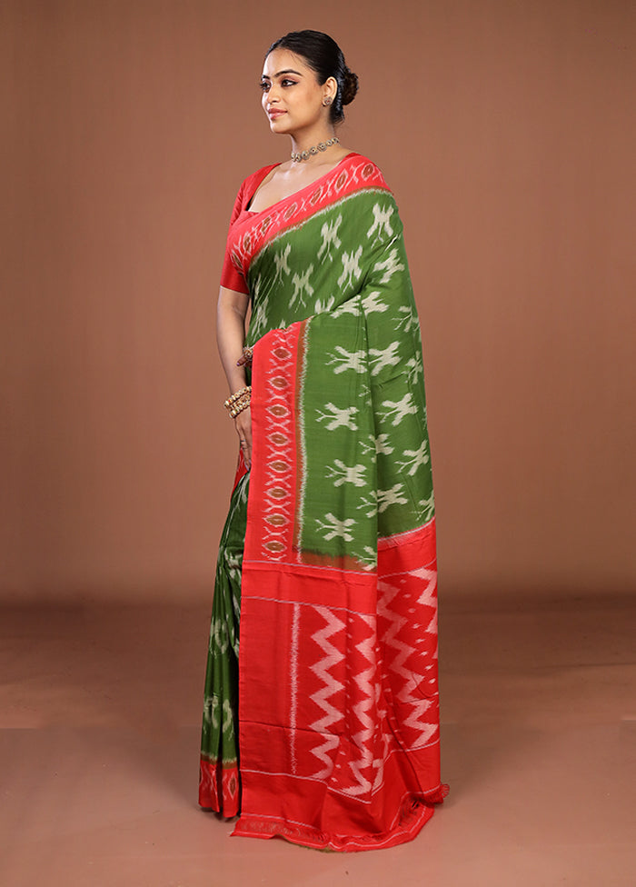 Green Ikkat Cotton Saree Without Blouse Piece