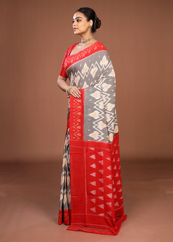 Grey Ikkat Cotton Saree Without Blouse Piece
