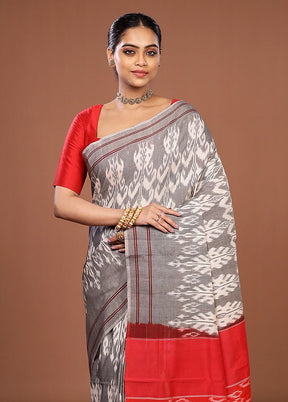 Grey Ikkat Cotton Saree Without Blouse Piece