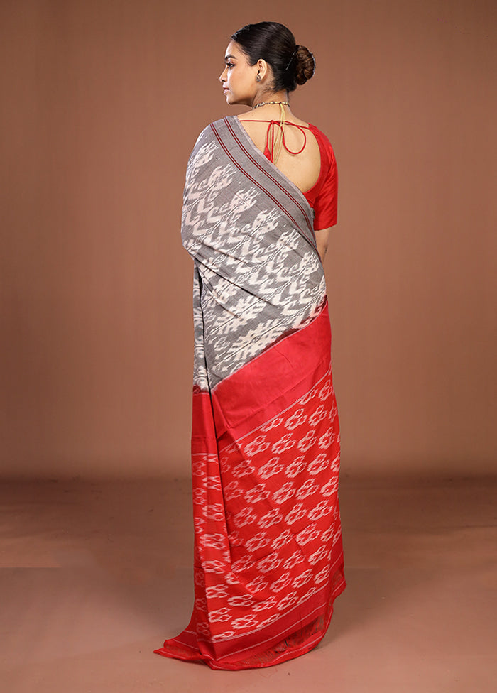 Grey Ikkat Cotton Saree Without Blouse Piece