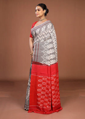 Grey Ikkat Cotton Saree Without Blouse Piece