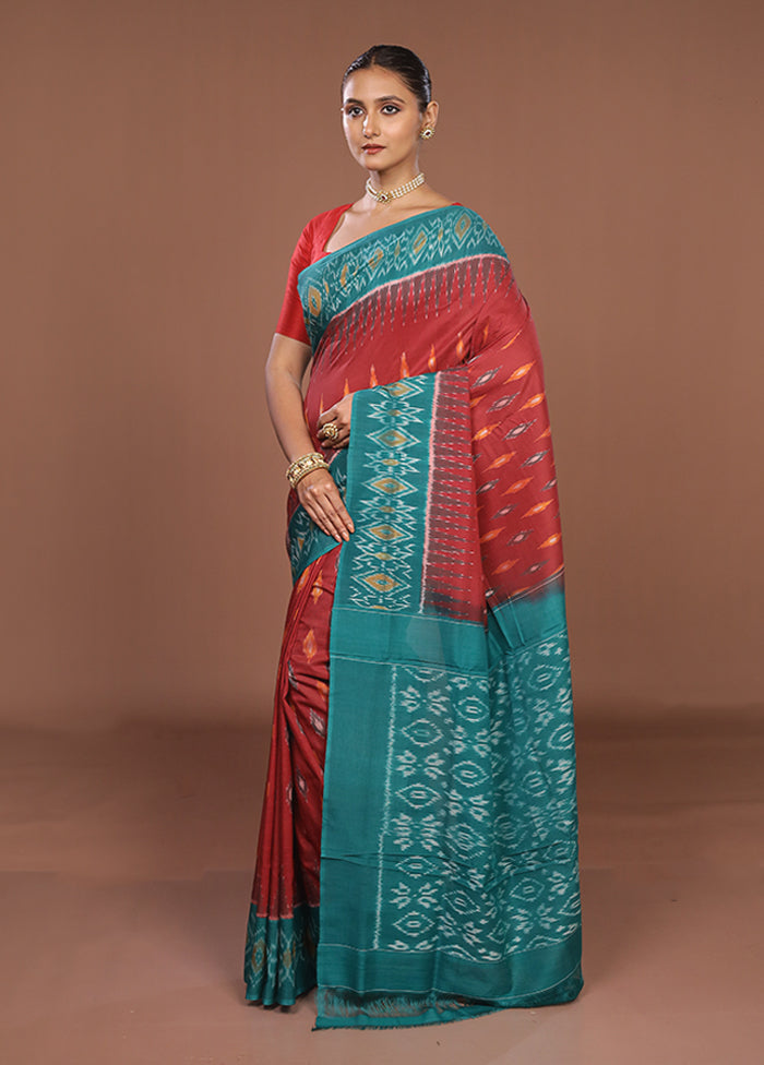 Rust Ikkat Cotton Saree With Blouse Piece