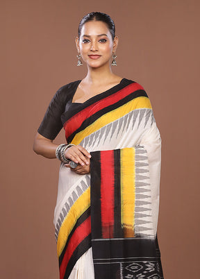White Ikkat Silk Saree With Blouse Piece