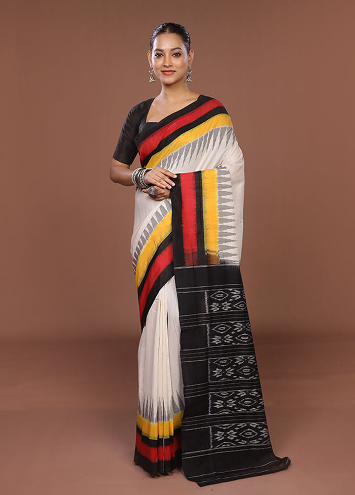 White Ikkat Silk Saree With Blouse Piece
