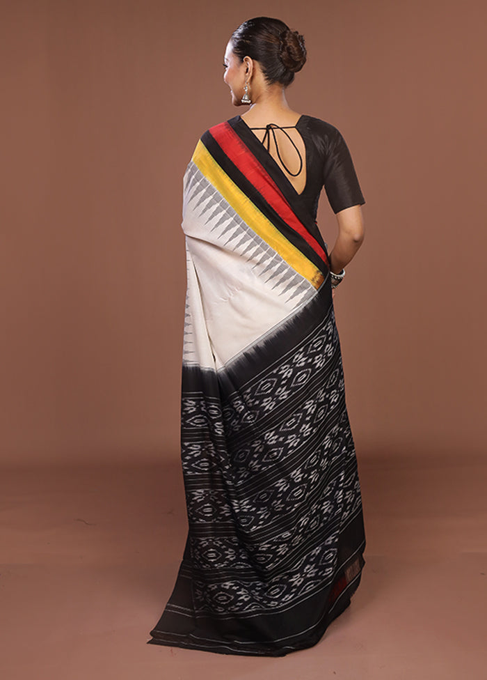 White Ikkat Silk Saree With Blouse Piece