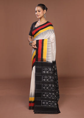 White Ikkat Silk Saree With Blouse Piece