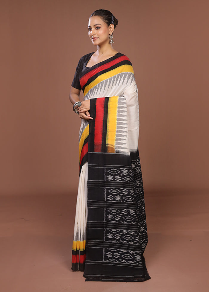 White Ikkat Silk Saree With Blouse Piece