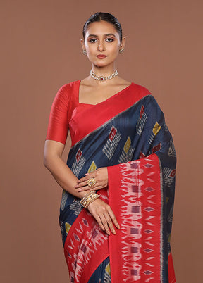 Blue Ikkat Cotton Saree With Blouse Piece