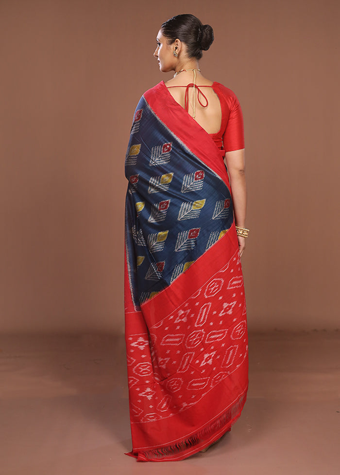 Blue Ikkat Cotton Saree With Blouse Piece