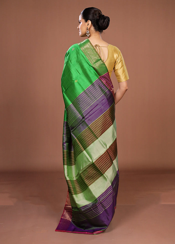 Green Handloom Kanjivaram Pure Silk Saree With Blouse Piece