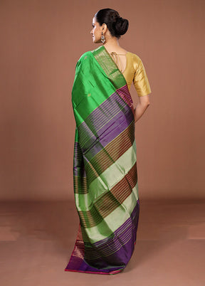 Green Handloom Kanjivaram Pure Silk Saree With Blouse Piece