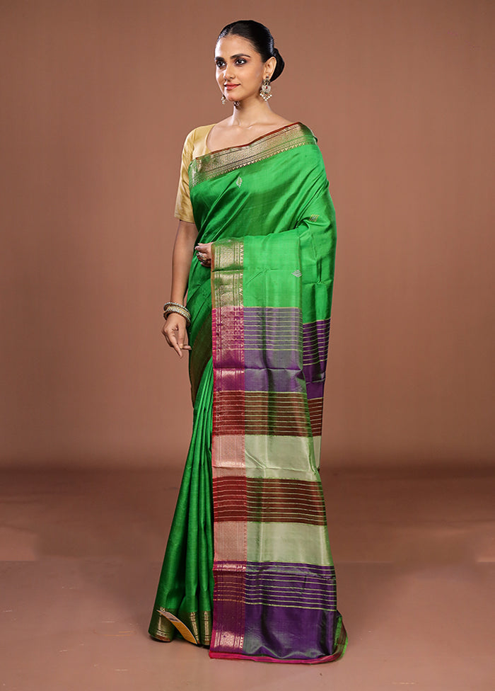 Green Handloom Kanjivaram Pure Silk Saree With Blouse Piece