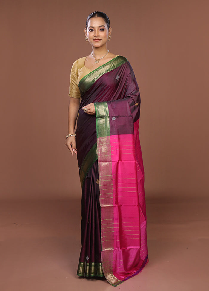 Purple Handloom Kalakhetra Pure Silk Saree With Blouse Piece