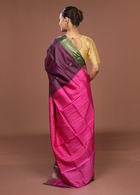Purple Handloom Kalakhetra Pure Silk Saree With Blouse Piece