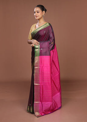 Purple Handloom Kalakhetra Pure Silk Saree With Blouse Piece