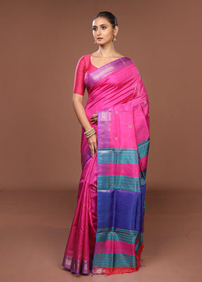 Pink Handloom Kanjivaram Pure Silk Saree With Blouse Piece