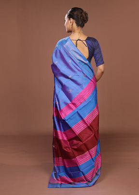 Blue Handloom Kalakhetra Pure Silk Saree With Blouse Piece