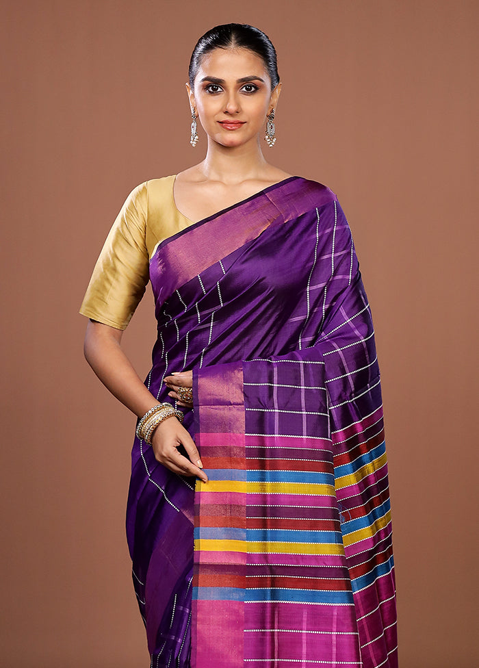 Blue Handloom Kanjivaram Pure Silk Saree With Blouse Piece