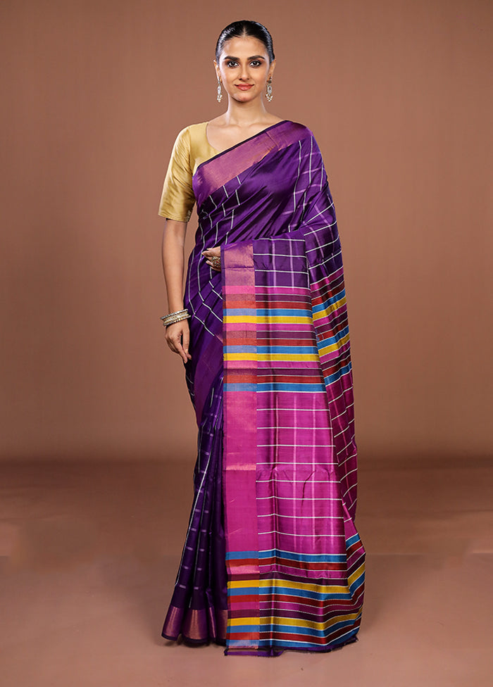 Blue Handloom Kanjivaram Pure Silk Saree With Blouse Piece