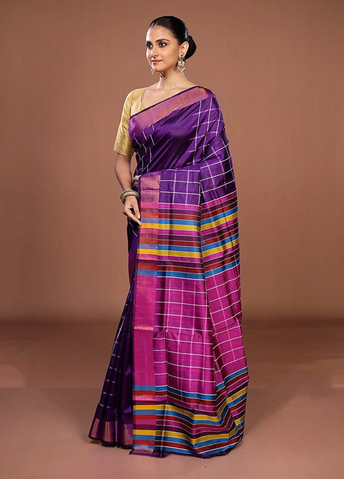 Blue Handloom Kanjivaram Pure Silk Saree With Blouse Piece