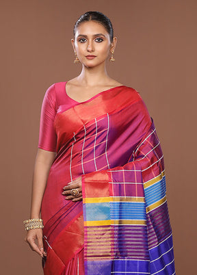 Pink Handloom Kanjivaram Pure Silk Saree With Blouse Piece