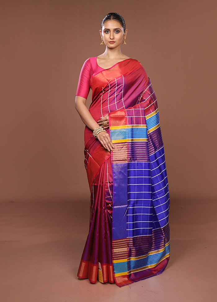 Pink Handloom Kanjivaram Pure Silk Saree With Blouse Piece