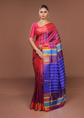 Pink Handloom Kanjivaram Pure Silk Saree With Blouse Piece
