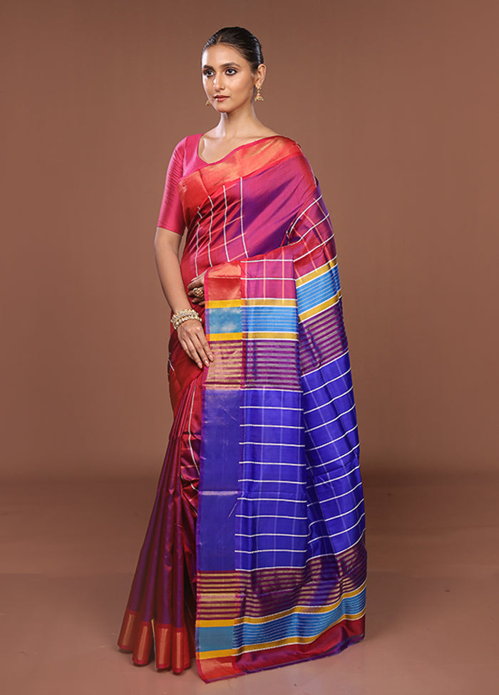 Pink Handloom Kanjivaram Pure Silk Saree With Blouse Piece