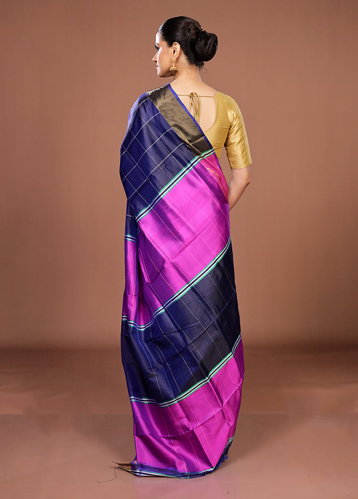 Blue Handloom Kanjivaram Pure Silk Saree With Blouse Piece