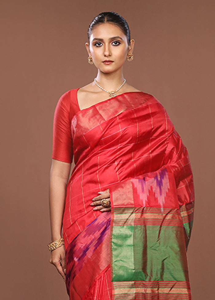 Red Handloom Kanjivaram Pure Silk Saree With Blouse Piece