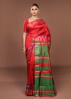 Red Handloom Kanjivaram Pure Silk Saree With Blouse Piece