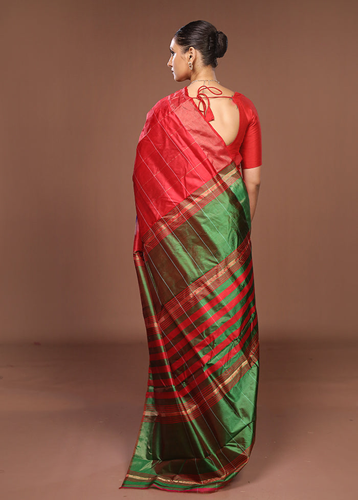 Red Handloom Kanjivaram Pure Silk Saree With Blouse Piece