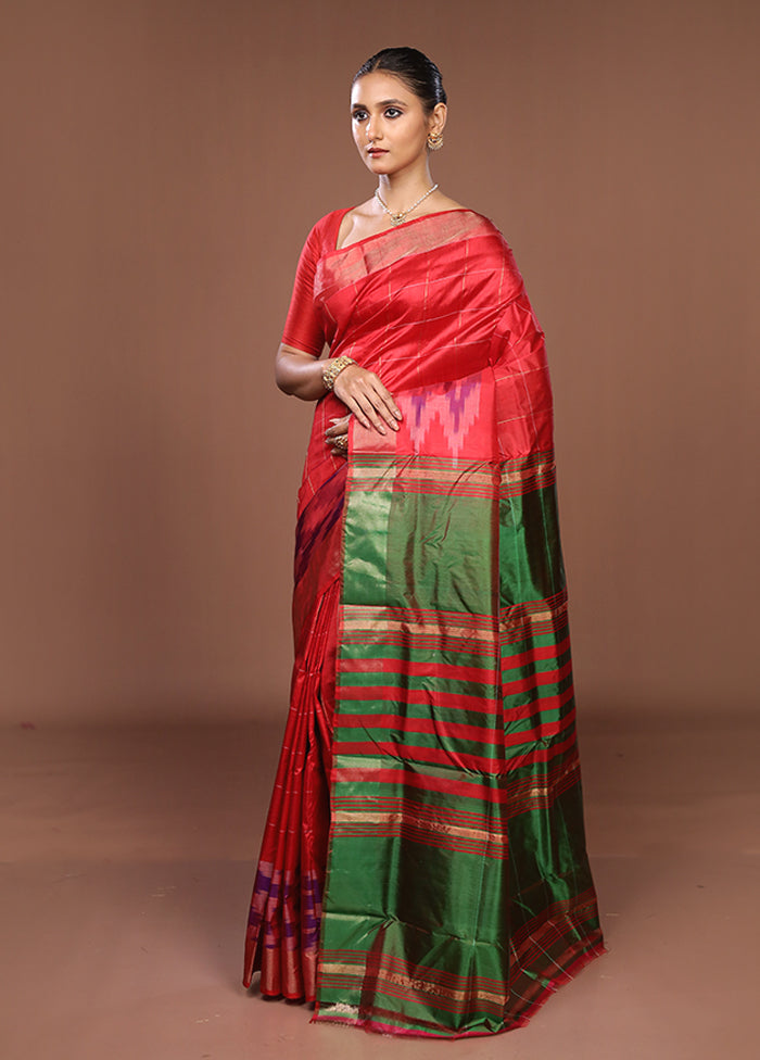 Red Handloom Kanjivaram Pure Silk Saree With Blouse Piece