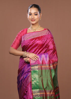 Pink Handloom Kanjivaram Pure Silk Saree With Blouse Piece