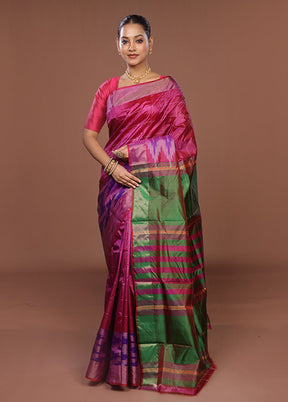 Pink Handloom Kanjivaram Pure Silk Saree With Blouse Piece