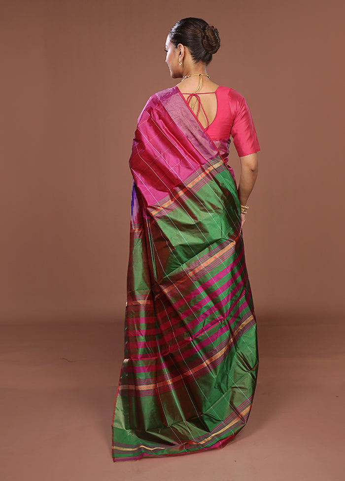 Pink Handloom Kanjivaram Pure Silk Saree With Blouse Piece