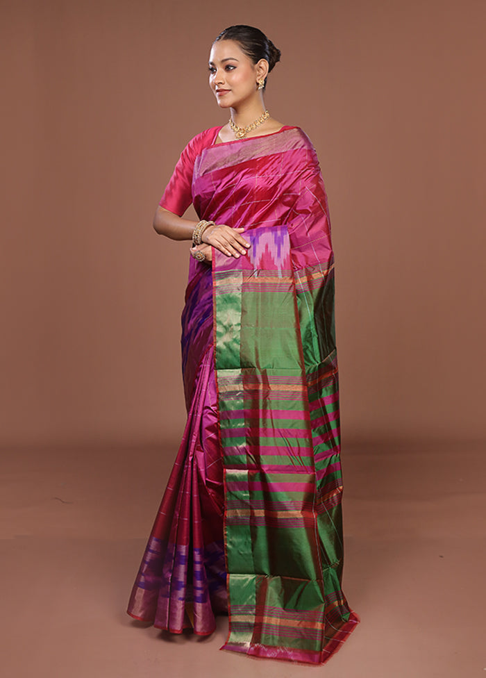 Pink Handloom Kanjivaram Pure Silk Saree With Blouse Piece