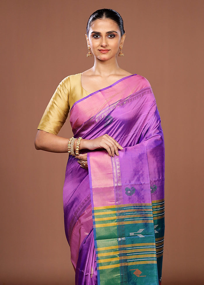 Multicolor Handloom Kanjivaram Pure Silk Saree With Blouse Piece