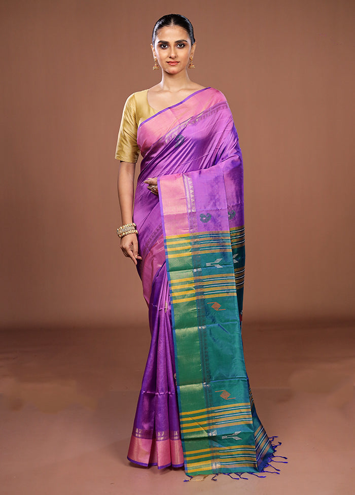 Multicolor Handloom Kanjivaram Pure Silk Saree With Blouse Piece