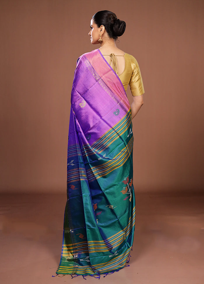 Multicolor Handloom Kanjivaram Pure Silk Saree With Blouse Piece