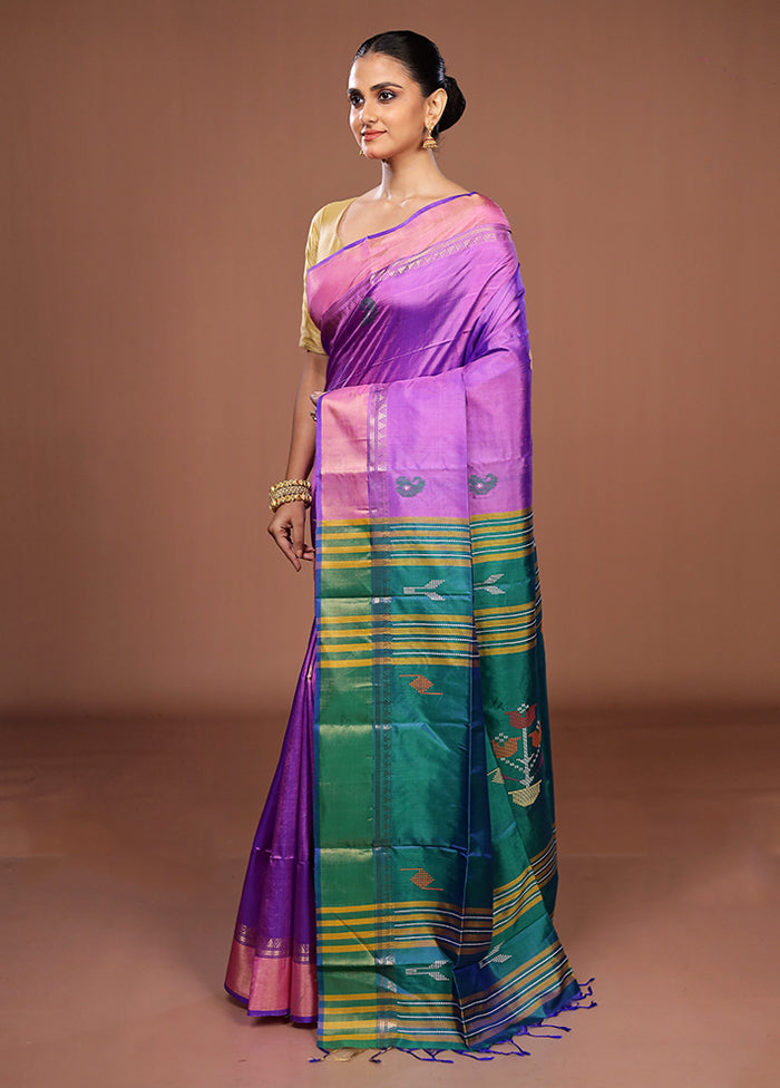 Multicolor Handloom Kanjivaram Pure Silk Saree With Blouse Piece