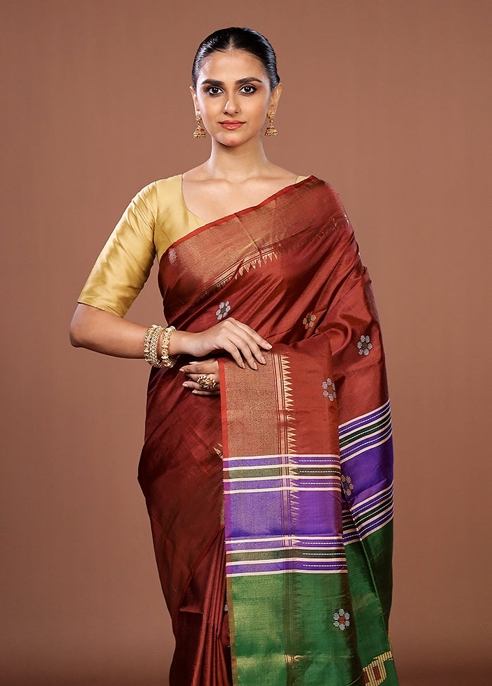 Multicolor Handloom Kanjivaram Pure Silk Saree With Blouse Piece