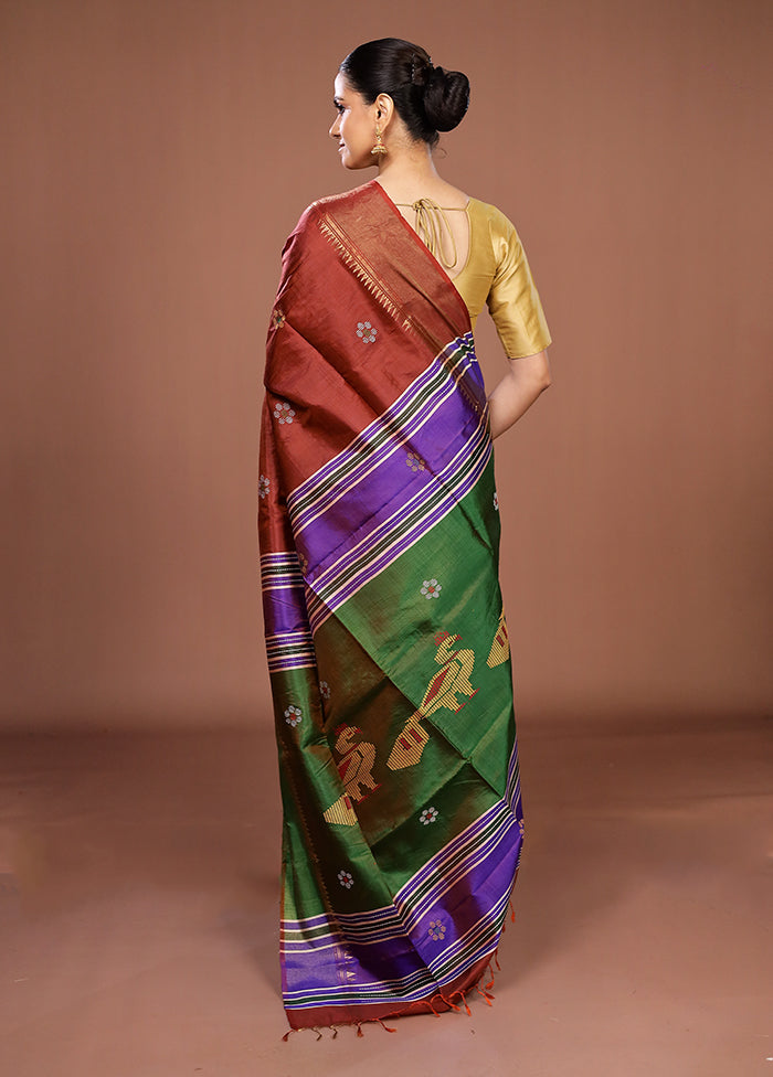 Multicolor Handloom Kanjivaram Pure Silk Saree With Blouse Piece