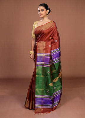 Multicolor Handloom Kanjivaram Pure Silk Saree With Blouse Piece