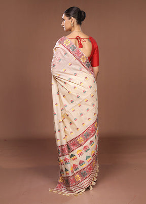 Cream Assam Silk Saree With Blouse Piece