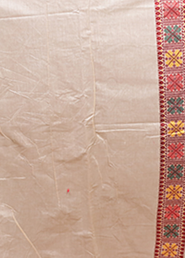 Cream Assam Silk Saree With Blouse Piece