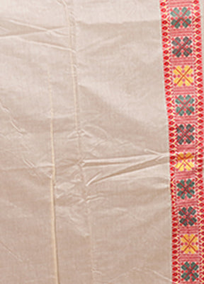 Cream Assam Silk Saree With Blouse Piece