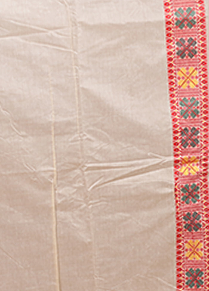 Cream Assam Silk Saree With Blouse Piece