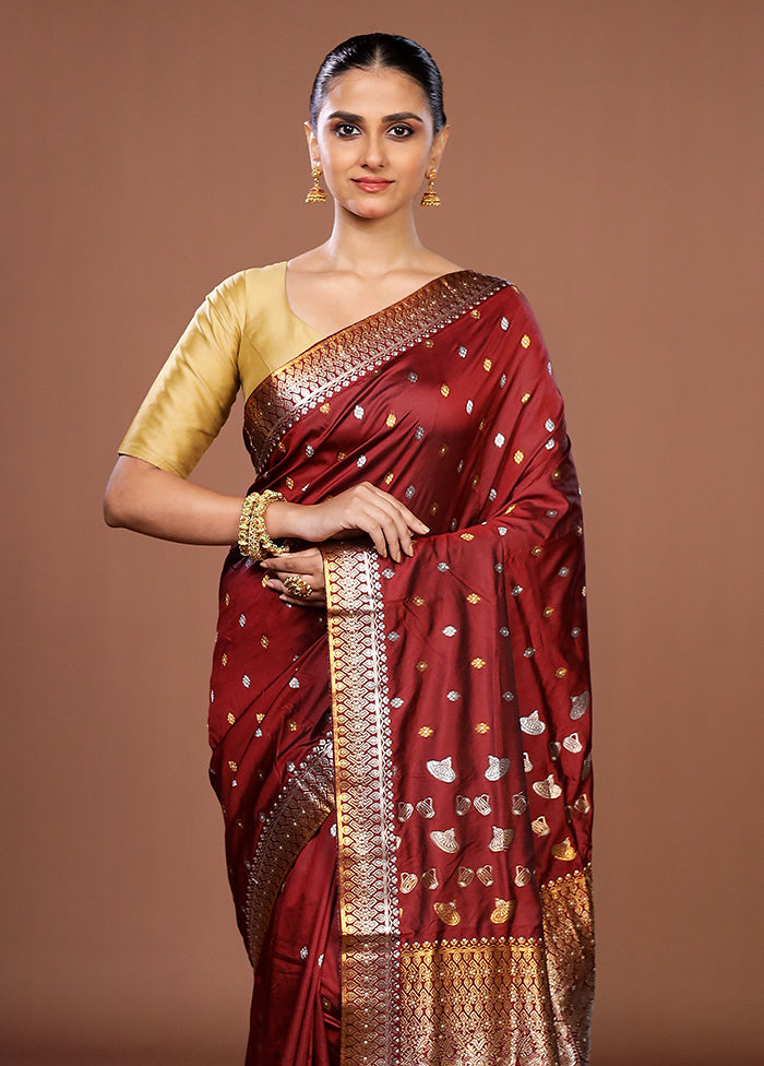 Red Assam Silk Saree With Blouse Piece